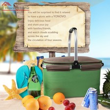 Insulated Picnic Basket Cooler Bag Family Gathering Camping Outdoor Sports Green