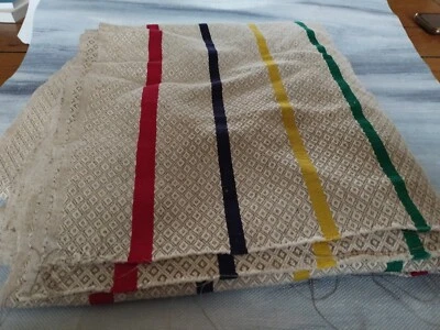 COUPON DE TISSU ANCIEN Rayé Bleu Jaune Rouge Vert Torchon Chemin Table  - Photo 1/4