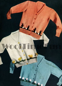 Modello a maglia per bambini piccoli cardigan fiore pulcino coniglietto motivo coniglio - Foto 1 di 1