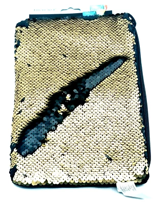 Funda para Tableta Brillante de 2 Vías Dorada y Negra Soporta Hasta 8" Bolsa Cartera Bolso Cremallera Foto 1 de 4