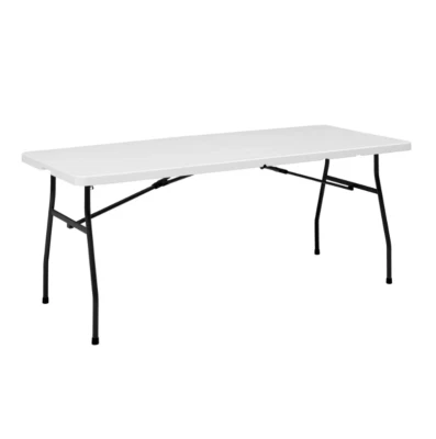 Mesa de plástico plegable Mainstays blanca de 6 pies, mango incorporado Foto 1 de 4
