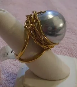 Gold Plated Sterling Silver Handmade Natural Baroque Pearl Ring Italy Size 6 - Picture 1 of 7