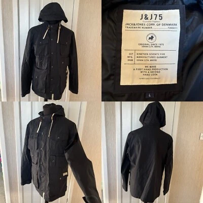 Jack & Jones Hombres Talla Grande Negra Cremallera Completa Chaqueta Ligera con Capucha con Logo Foto 1 de 4