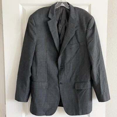 Blazer Tasso Elba Macy's Hombre Dos Botones 42L Lana Cachemira Gris Azul Glen Check Foto 1 de 4