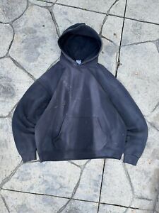 Vintage JERZEES Blank Plain Hoodie Sweatshirt Faded Black Distressed Grunge XL