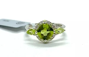 New St. Silver Green Peridot & White Zircon Ring Size N-O (US (7 - 7 1/2) - Picture 1 of 12