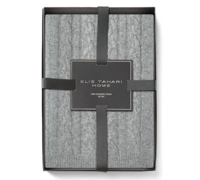 Tahari Cashmere Knit Gray Throw Blanket ; NIB - Image 1 of 4