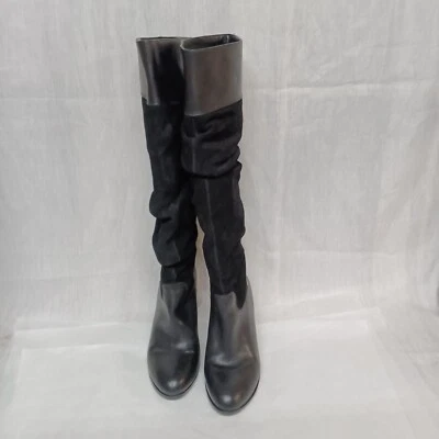 WOW!! Antonio Melani~Womens Black Leather/Suede Slouch Knee High Boots Size 8M   - Image 1 of 4