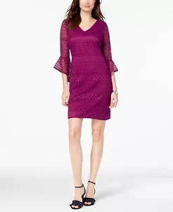 /LX010/ Alfani Bell-Sleeve Lace Shift Dress Fuchsia Sz 14 $99.50 - Picture 1 of 2