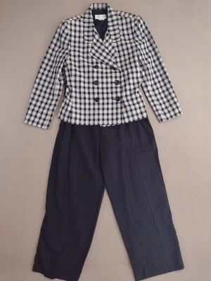 Casual Corner 2-Piece Jacket Skirt Suit Houndstooth Lined Polyester Acetate S8 - Image 1 of 4