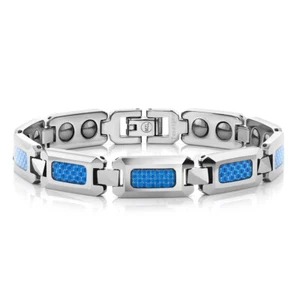 NEW - Bracciale in fibra di carbonio tungsteno blu oceano con magneti terapeutici - Foto 1 di 1
