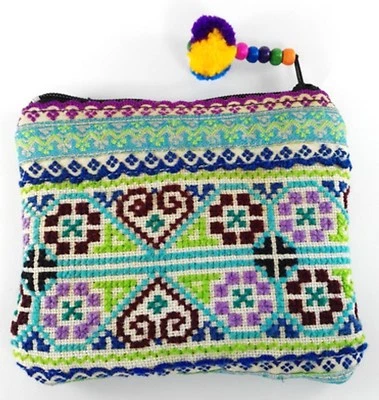 Tailandia Tribal Práctica Cartera Punto de Cruz Hecho a Mano Algodón Foto 1 de 2