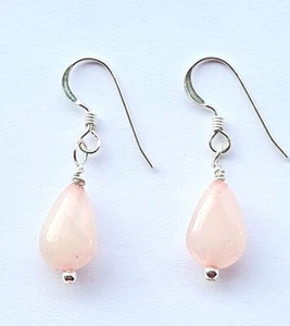 Sterling silver gemstone earrings with rose quartz drops. - Picture 1 of 2