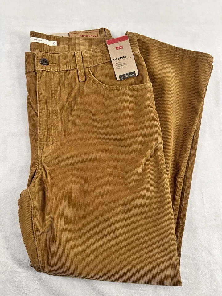 Nuevos Pantalones Sueltos de Pana Levis 94 Talla 33x31 Para Mujer Marrón Tiro Medio Pierna Recta Foto 1 de 4