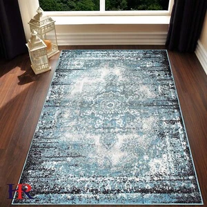Black White Charcoal -Faded Oriental Distressed Area Rug Vintage Area Rug - Picture 1 of 27