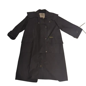 DRIZA-BONE Unisex Black Oil Skin Long Riding Coat Size 6-8 Made In Australia - Picture 1 of 14