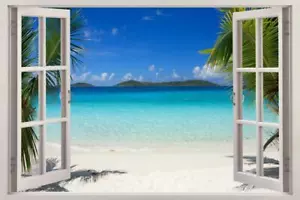 Exotic Tropical Beach 3D Window Decal Wall Sticker Decor Art Mural Waves H619 - Picture 1 of 1
