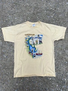 Vintage Lighthouses Of Delaware Yellow T Shirt Anvil Size Large L Vtg Vacation - Picture 1 of 6