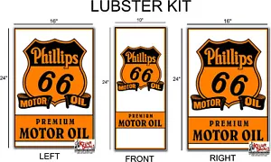 (PHIL-LUB-k) PHILLIPS 66 KIT COMPLETO LUBRIFICANTE OLIO DECALCOMANIA ANTERIORE LATTINA BENZINA - Foto 1 di 1