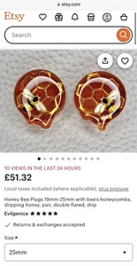 £51 Wabenbiene Harz Stecker Messgeräte Dehner 24/25 mm ~ 1 Zoll - Bild 1 von 8