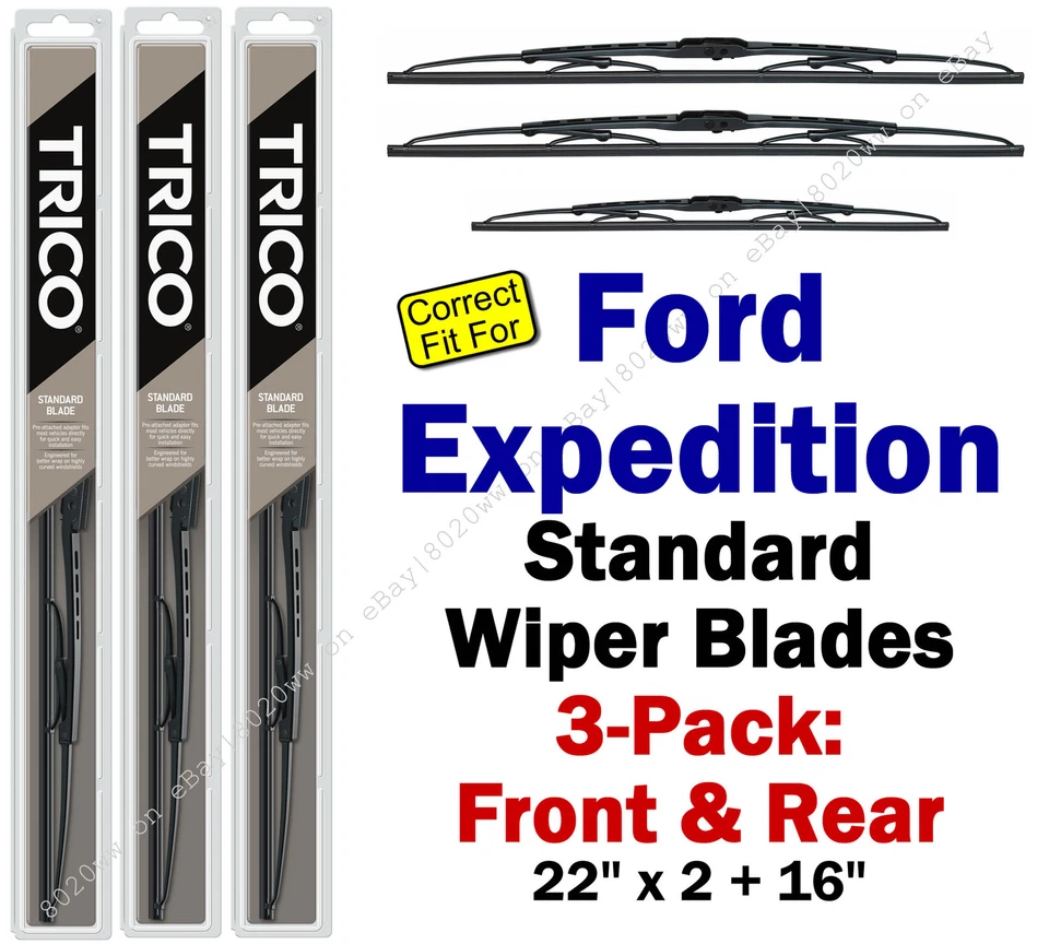 Limpiaparabrisas delantero trasero estándar de 3 unidades - apto para Ford Expedition 1997 y 2008 - 30221x2/160 Foto 1 de 1