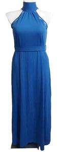 *NWT* KINGOTS L Blue Sleeveless Halter Neck Side Slit Belted Maxi Dress #10y57 - Picture 1 of 4