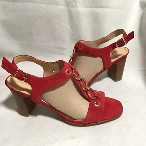 NURTURE LENNA RED SUEDE LEATHER GOLD RING SANDALS - Picture 1 of 8