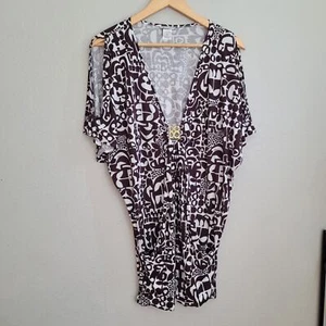 Trina Turk Womens Palm Desert Buckle Jersey Cut Out Swim Cover Up M Brown Tunic  - Picture 1 of 11