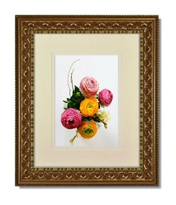One 8x10 Vintage Style verziertes goldenes Gestell, Glas & warmweiß Doppelmatte für 5x7 - Bild 1 von 2