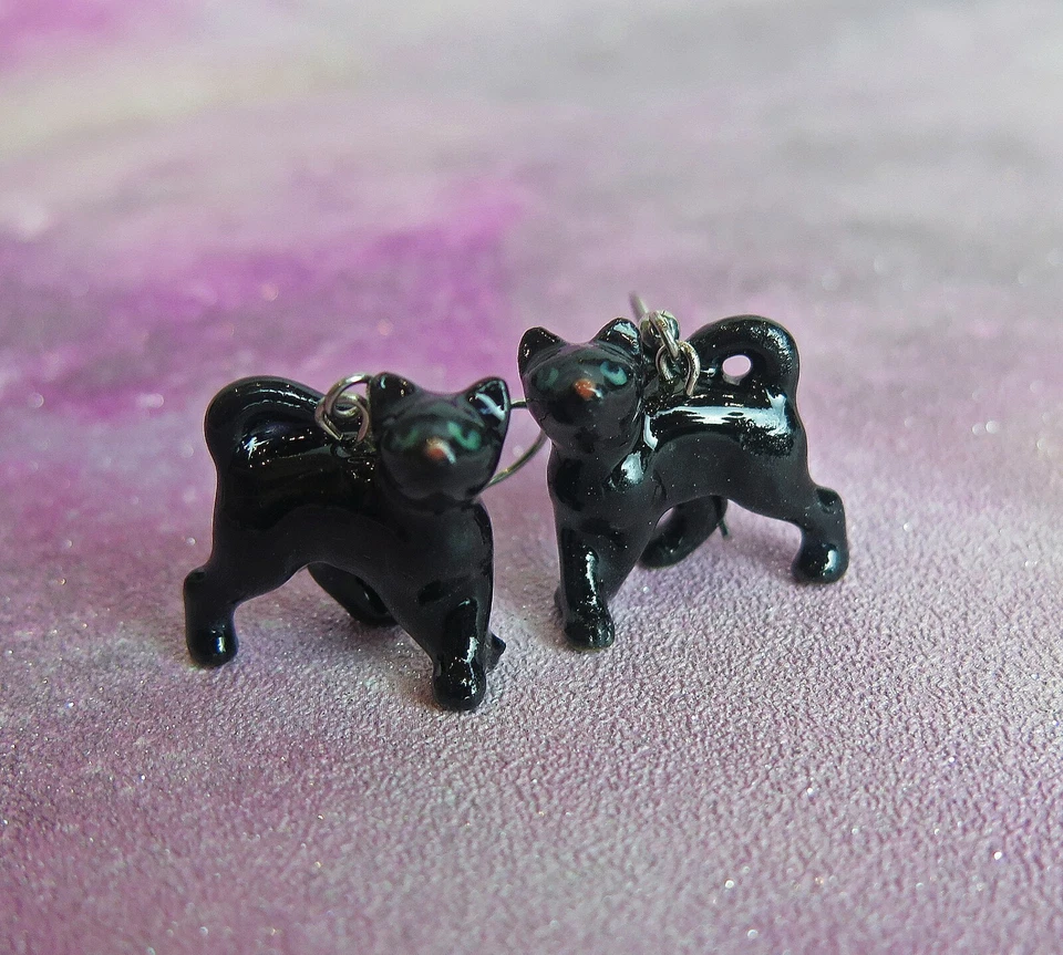 Pendientes de porcelana gato gatito negro - Pintados a mano regalo día de la madre Foto 1 de 1