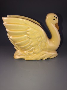 Pair of Vintage Mid Century Ceramic Swan Planters with Gold Flecked Paint on Ivory measuring 6.5 x 4 x 5 ~ Mid Century Modern Decor ~
