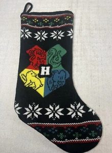 Wizarding World Of Harry Potter House Crest Knit Black Christmas Stocking 18” - Picture 1 of 8