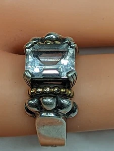 Vintage Caviar Sterling Silver 18k Gold Ring & White Topaz - Picture 1 of 9
