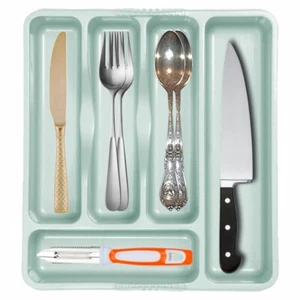 Kunststoff Küche Besteckkasten Organizer Rack Halter Schublade Einsatz - Silber Salbei - Bild 1 von 6