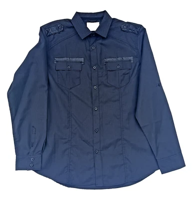 NWT Sovereign Code Mens L Black  Button Long Sleeve Shirt Faux Leather Accents - Image 1 of 4