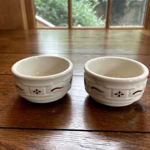 Longaberger Keramik gewebt Traditionen 2er Set traditionell rot stapelbar Auflaufförmchen - Bild 1 von 4