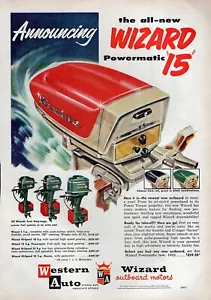 Wizard 15 Powermatic 1957 motor fueraborda anuncio original impreso en color - Imagen 1 de 1