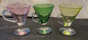 MCM Vintage Barware Cordial Sherry Shot Glasses set of 3 pink green yellow - Picture 1 of 10