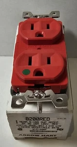Arrow Heart Red AH8200RD 15 amp 125 Volt Hospital Grade Duplex Receptacle Outlet - Picture 1 of 15