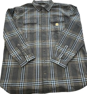 Carhartt Flannel Shirt Mens 3XL Tall Loose Fit Blue Gray Plaid Logo Workwear NWT - Picture 1 of 7