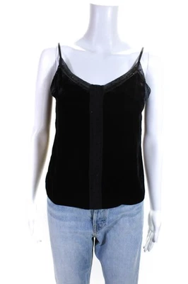 Camiseta sin mangas DKNY para mujer de terciopelo con joyas cuello en V correa de espagueti negra talla 2 Foto 1 de 4