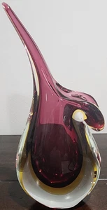 Large 13" Mid-Century Murano Sommerso Teardrop Art Glass Vase Ruby Amber - Picture 1 of 4
