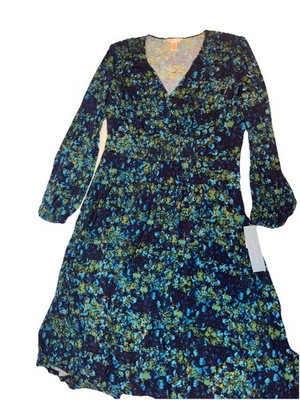 London Times Print Empire Smocked Dress Women’s Size XL Long Sleeve Floral Navy  - Image 1 of 4