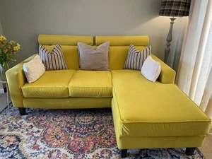 Delivery Available 4 Seater Velvet Corner Chaise Sofa Bright Sunshine Yellow - Picture 1 of 12