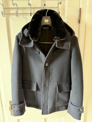 Abrigo de Lona Zara Para Hombre Azul Marino Hasta la Cadera Mezcla de Lana Chaquetón Capucha Desmontable Foto 1 de 4