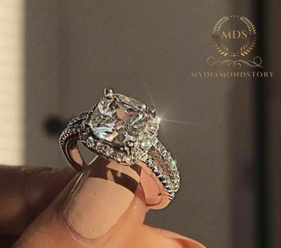 Помолвочное кольцо с разделенным хвостовиком муассанит 2,40 карата чистое белое золото 14 карат - Изображение 1 из 4