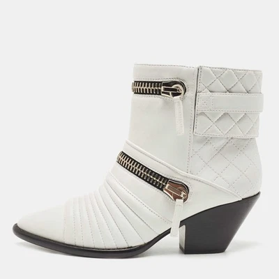 Giuseppe Zanotti White Leather Olinda Ankle Boots Size 39 - Image 1 of 4