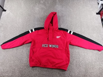 NHL Red Wings Large Mens Puffer Jacket Red Hooded Nylon Lined 1/4 Zip Foto 1 de 4