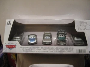 MATTEL PIXAR CARS 1:55 DISNEY 100  CELEBRATION SILVER COLLECTION 5 CAR SET - Picture 1 of 3