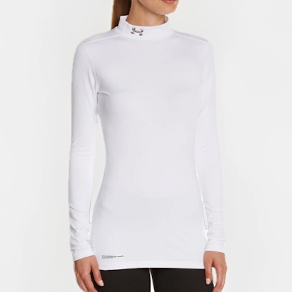Under Armour White ColdGear Mock Neck Fitted Base Layer Top 1215968 Womens XL